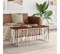 Hoopleep Tavolo da caffè in acciaio inox e solido in legno, 110 x 45 x 45 cm Living Room Center Table, design moderno per la casa, durevole e resistente al rust