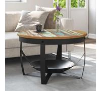 Hoopleep Tavolo da caffè riciclato solido in legno, Ø 68 x 43 cm, Industrial Round Living Room Center Table, Handmade Accent Furniture with Sturdy Iron Frame, Unique Vintage Design
