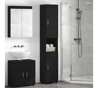 Hoopleep Tulum Black Bathroom Cabinet Modern Wood Composite Vanity with Door, 37 x 31,5 x 203 cm, Space Saving Storage Solution for Small Bathrooms, Matte Finish, Durable, Easy Assembly