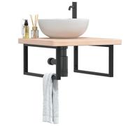 Hoopleep Vanity Bathroom Sink Shelf, 60 x 60 x 4 cm, Oak Solid Wood CounterTop with Black Steel Brackets, Space Floating Design, Easy Wall Mount for Small Bathroom