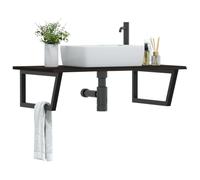 Hoopleep Vanity Sink Top with Steel Brackets, 100 x 60 x 2 cm Solid Oak Wood, design trapezoidale, space-Saving Bathroom Shelf, Wall-Mounted Floating Countertop for Small Bathroom