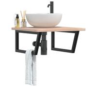 Hoopleep Vanity Sink Top with Steel Brackets, Solid Oak Wood Bathroom Countertop, 60 x 60 x 2,5 cm, Space Saving Design for Small Bathroom, Easy Wall Mount