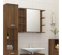 Hoopleep Wall Mount Vanity Mirror Cabinet, Brown Oak look, 80 x 20,5 x 64 cm, materiale legno, spazio salvataggio organizer per servizi igienici, design moderno per piccole stanze da bagno