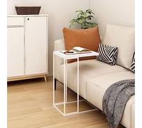 Hoopleep White C-Shaped Side Table, 40 x 30 x 59 cm Engineered Wood & Iron, Modern Living Room Coffee Table, Space-Saving Design for Small Spaces, Easy Assembly