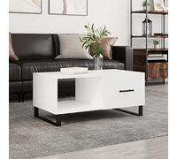 Hoopleep White Coffee Table, 90 x 50 x 40 cm, legno ingegnerizzato, Modern Living Room Center Table with Storage & Iron Legs, Durable & Moisture Resistant for Drinks & Decor