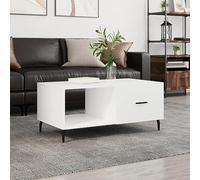 Hoopleep White Coffee Table, 90 x 50 x 40 cm, legno ingegnerizzato, Modern Living Room Center Table with Storage & Iron Legs, Durable & Moisture Resistant for Home Decor