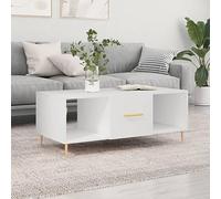 Hoopleep White Coffee Table for Living Room, 102 x 50 x 40 cm, durevole legno ingegnerizzato con 3 scomparti per riporre oggetti & Iron Legs, Modern Center Table Design