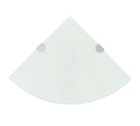 Hoopleep White Glass Corner Shelf, 25 x 25 cm Floating Wall Mounted Display Shelf, 8 mm Tempered Glass with Chrome Brackets, 15 kg Capacity, for Bathroom, Kitchen, Living Room Decor Storage