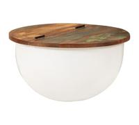 Hoopleep White Round Coffee Table, 50 x 27 cm Solid Reclaimed Wood, Modern Living Room Center Table with Hidden Storage, Durable Iron Base, Rustic Accent Furniture