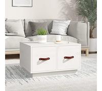 Hoopleep White Solid Pine Wood Coffee Table, 60 x 53 x 35 cm Living Room Table with 2 Storage Drawers, Modern Center Table for Living Room, Durable Sofa Side Table