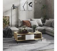 Hoopleep White & Sonoma Oak Coffee Table, 103,5 x 60 x 35 cm, materiale basato sul legno, moderno Living Room Center Table with Storage, Metal Legs for Stability