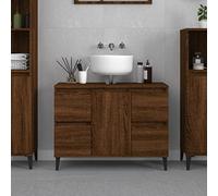 Hoopleep Wood Vanity Cabinet, 80 x 33 x 60 cm, marrone Oak Look Bathroom Sink Storage with 4 drawers, Metal Legs, Moisture Resistant, Durable Wood Material for Organized Bathroom