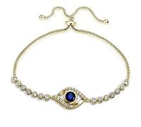 Hoops & Loops Cerchi e Passanti in Argento Sterling, con Zirconia cubica Blu Evil Eye Pullstring Braccialetto Regolabile, Oro Giallo, con Argento, Colore: Blue/Gold/Silver, cod. H-LBG14365BL