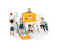 hoopyosms Grande Scivolo per Bambini con Scala, Piattaforma, Tunnel, Rampa da Arrampicata, Canestro da Basket e Telescopio Giocattolo, Gioco per Interni ed Esterni per Bambini e Prescolari(Verde)