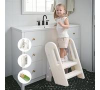 hoopyosms Scaletta Bambini Pieghevole, Sgabello Bambini per Bagno e Cucina, Altezza Regolabile, Antiscivolo, Sedile per WC per Apprendimento, Grigio