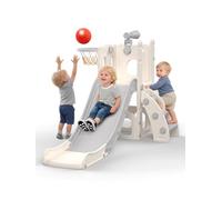 hoopyosms Scivolo per Bambini con Canestro da Basket, Palla e Telescopio Giocattolo, Set Giochi per Interni ed Esterni, per Bimbi Piccoli e in Età Prescolare(Grigio)