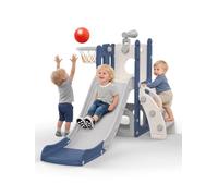 hoopyosms Scivolo per Bambini con Canestro da Basket, Palla e Telescopio Giocattolo, Set Giochi per Interni ed Esterni, per Bimbi Piccoli e in Età Prescolare(Blu)