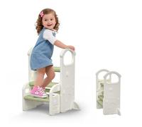 hoopyosms Sgabello Bambini con Maniglie, Scaletta Regolabile a 2 o 3 Gradini, Compatta e Antiscivolo per Bagno, Cucina, WC e Lavandino(Verde)