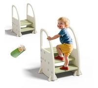 hoopyosms Sgabello per Bambini con Corrimano, Scaletta Regolabile a 2/3 Gradini, Antiscivolo e Sicura per Bagno e Cucina, Verde