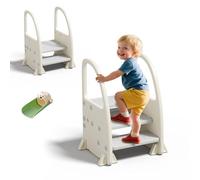 hoopyosms Sgabello per Bambini con Corrimano, Scaletta Regolabile a 2/3 Gradini, Antiscivolo e Sicura per Bagno e Cucina, Grigio