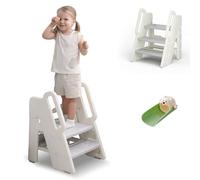 hoopyosms Sgabello per Bambini Pieghevole, Scaletta Montessori per Bagno e Cucina, Altezza Regolabile, Antiscivolo con Manici, Sedile per WC per Apprendimento, Grigio