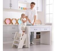 hoopyosms Sgabello per Bambini Pieghevole, Scaletta Montessori per Bagno e Cucina, Altezza Regolabile, Antiscivolo con Manici, Sedile per WC per Apprendimento, Grigio