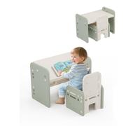 hoopyosms Tavolo e Sedia per Bambini, Tavolo Attività con Piano Inclinabile, Set per Disegnare, Leggere, Scrivere e Giocare, Ideale per Bambini Piccoli(Verde)