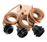 Hoopzi - Hang 3 - Lampadario a Sospensione - 2,5 Metri - Cavo Elettrico Tessuto - 3 X Portalampada E27 - Per Camera da Letto, Soggiorno, Cucina - Rame