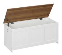 HOORBO Coffre de Rangement, Coffre avec charnière de sécurité, Banc de Rangement, Boîte à Jouets avec Couvercle Rabattable, Boite Polyvalente pour, Chambre, Salon, 100 cm, Blanc et Noyer EWH141CW01