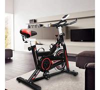 Hooseng, cyclette da interni per cyclette da allenamento cardio con guida a cinghia regolabile con monitor digitale LCD per casa, palestra, perdere peso, nero