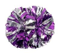 Hooshing - Set di 2 pompon da cheerleader, con manico a bacchetta, per lo spirito di squadra, sport, danza, tifo, viola e argento