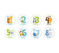 HOOTNEE 12 Adesivi Mesi Ragazzo Ragazza Decalcomanie Animali Cartoni Animati Decorazioni Fotografiche per Milestone Materiale Sicuro per Uso Prolungato per Feste e Ricordi Bebè