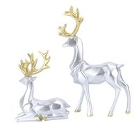 HOOTNEE 2 Pezzi Decorazioni Natalizie Renne in Resina Argento Medio Figurine Stile Origami per Casa e Ufficio Addobbi Eleganti per Soggiorno e Scrivania