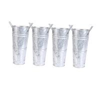 HOOTNEE 4 Pezzi Fioriera in Ferro Vintage Rustica Manici Composizioni Floreali Vaso per Piante Secchiello Decorativo da Tavolo Casa Ufficio