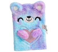 HOOTNEE Blocco Note Copertina in Peluche Orso Cartoon, Diario Segreto Lucchetto per Ragazze 8-12 Anni, Cancelleria Kawaii Compatto per Appunti, Promemoria e Memorie