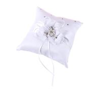 HOOTNEE Cuscino Per Fedi Nuziali 20x20 Cm Decorazioni Fiorite E Perline Fascia Inclusa Per Matrimonio