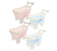 HOOTNEE Mini Cestini Intrecciati a Forma di Passeggino 4 Pezzi Carrelli Riempibili per Bomboniere e Centrotavola per Shower e Rivelazione Sesso Decorazioni Leggere e Portatili per Feste