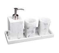 HOOTNEE Set Bagno 4 Pezzi Distributore Di Sapone e Bicchieri Con Vassoio Effetto Marmo Stile Nordico in Resina Per Hotel Casa Ristorante Accessori Lavabo Lavandino