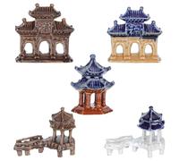 HOOTNEE Statuetta da Giardino a Forma di Padiglione 5 Pezzi in Ceramica
