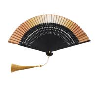 HOOTNEE Ventaglio Pieghevole Portatile per Donne Elegante Design Vintage con Sfumature Nero-Marrone-Giallo e Nappine Dorate Ventilatore Mano Leggero per Festival Musicali Matrimoni Feste e