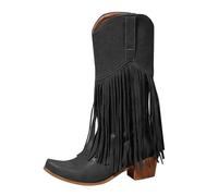 HOOUDO Stivali Texani Donna Invernali,Stivali Invernali da Donna Neri Casual Western Scarpe di Media Altezza Cowboy Stivaletto con Plateau Lunghi Texani Stivaletti con Ghetta Risvolto