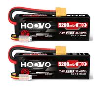 HOOVO 2S Batteria LiPo RC 7,4 V 5200 mAh 80 C Custodia Rigida con Connettore XT60 Batteria di Ricambio per RC Car Truck Heli Aereo Rock Crawler Aereo Elicottero RC Car Truck Boot (2 Pacchetti)