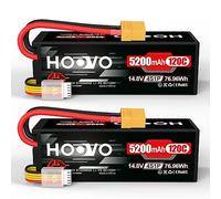 HOOVO Batteria Lipo 4S 14,8 V 5200 mAh 120C Custodia rigida per batteria RC con spina XT90 per modelli di auto RC Buggy Elicottero Aereo Barca Quadcopter 1/8 e 1/10 Hobby (2 confezioni)