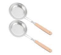 HOOWIFFY 2 Pezzi Colino per Pasta in Acciaio Inox Spesso con Manico in Legno Antiscivolo, Set da 2 Cucchiai Schiumarola a Maglie Fini per Filtraggio Olio e Scolatura Noodles, Utensili da