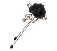 HOOWIFFY Accessorio per Chioma Gotico Steampunk Fermaglio Meccanico a Ingranaggi, Fiore Nero Cristalli, Clip Cosplay Lolita per Ragazze, per Feste e Cerimonie
