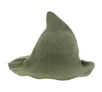 HOOWIFFY Cappello da Strega di Halloween in Misto Lana Verde Punta Larga, Cappello da Mago Floscio Traspirante per Adulti, Accessorio Costume Medievale per Feste, Cosplay e Eventi