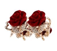 HOOWIFFY Pinze per Chioma Fiore Rosse 2 Pezzi in Lega di Zinco Strass Imitazione, Piccole e Portatili, Tenuta Sicura per Donne e Ragazze in Stile Vintage Elegante