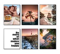 HoozGee Set di 6 stampe artistiche da parete da viaggio con palme, paesaggio marino, paesaggio naturale, città, paesaggio costiero, paesaggi, pitture fotografiche su tela 28 x 35cm senza cornice