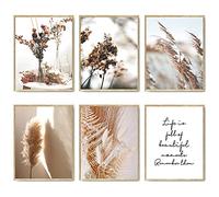 HoozGee stampe artistiche da parete su tela, decorazione da parete, motivo botanico, con canne e fiori secchi, decorazione per la casa, per soggiorno, da parete (28 x 35,6 cm senza cornici)