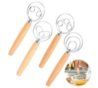HOPCNF Frusta danese, piccola, 4 pezzi, frusta danese, con manico in legno, frullatore manuale in acciaio inox, per pane, pasta, torte, dolci e molto altro (9,5 pollici)